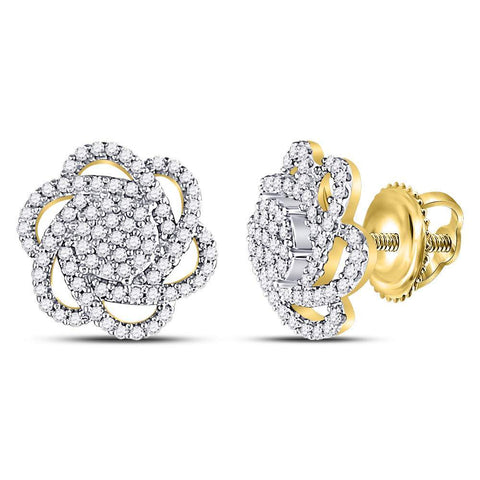 10kt Yellow Gold Womens Round Diamond Pinwheel Cluster Earrings 3/8 Cttw