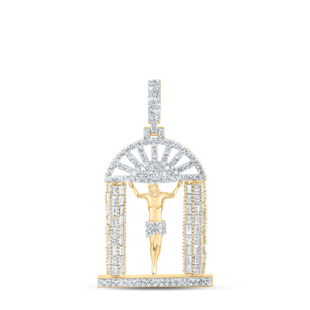 10kt Yellow Gold Mens Round Diamond Jesus Charm Pendant 3-3/4 Cttw