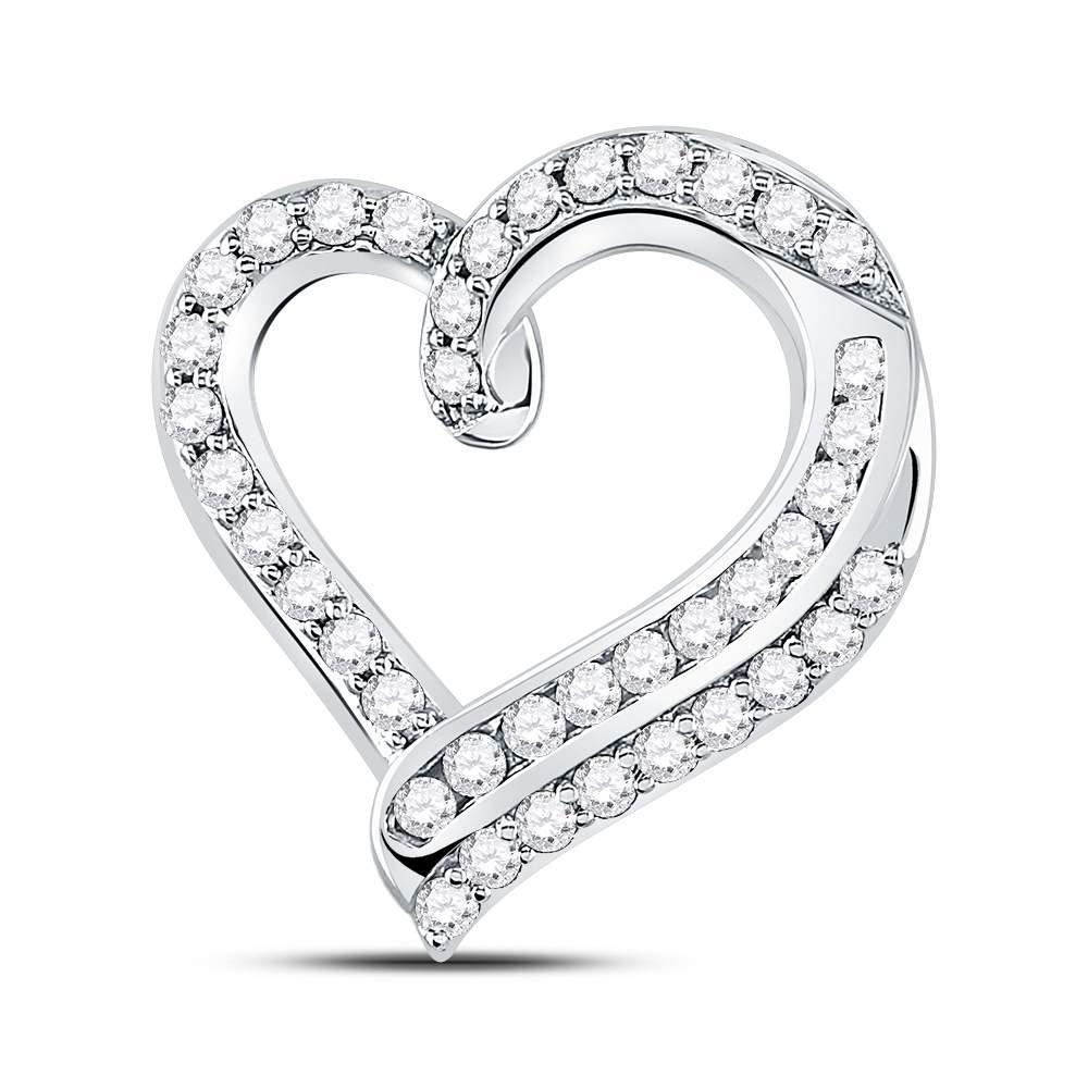 14kt White Gold Womens Round Diamond Heart Pendant 1 Cttw
