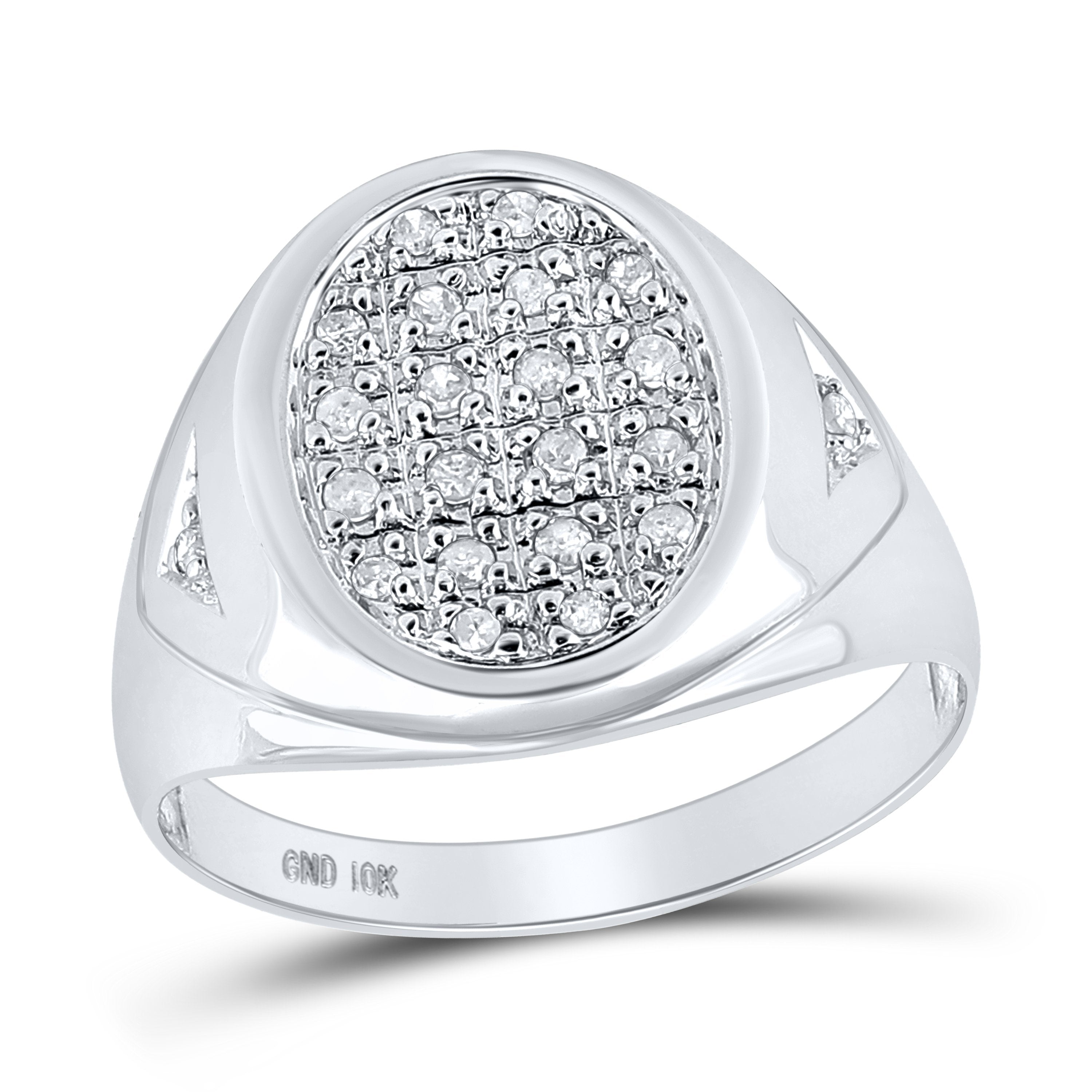 10kt White Gold Mens Round Diamond Oval Cluster Ring 1/4 Cttw