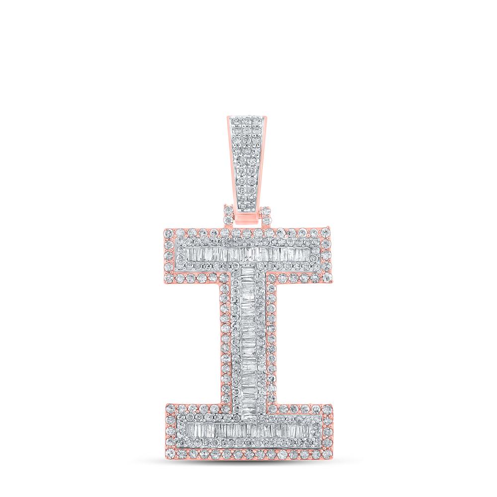 10kt Two-tone Gold Mens Baguette Diamond I Initial Letter Charm Pendant 1-3/4 Cttw