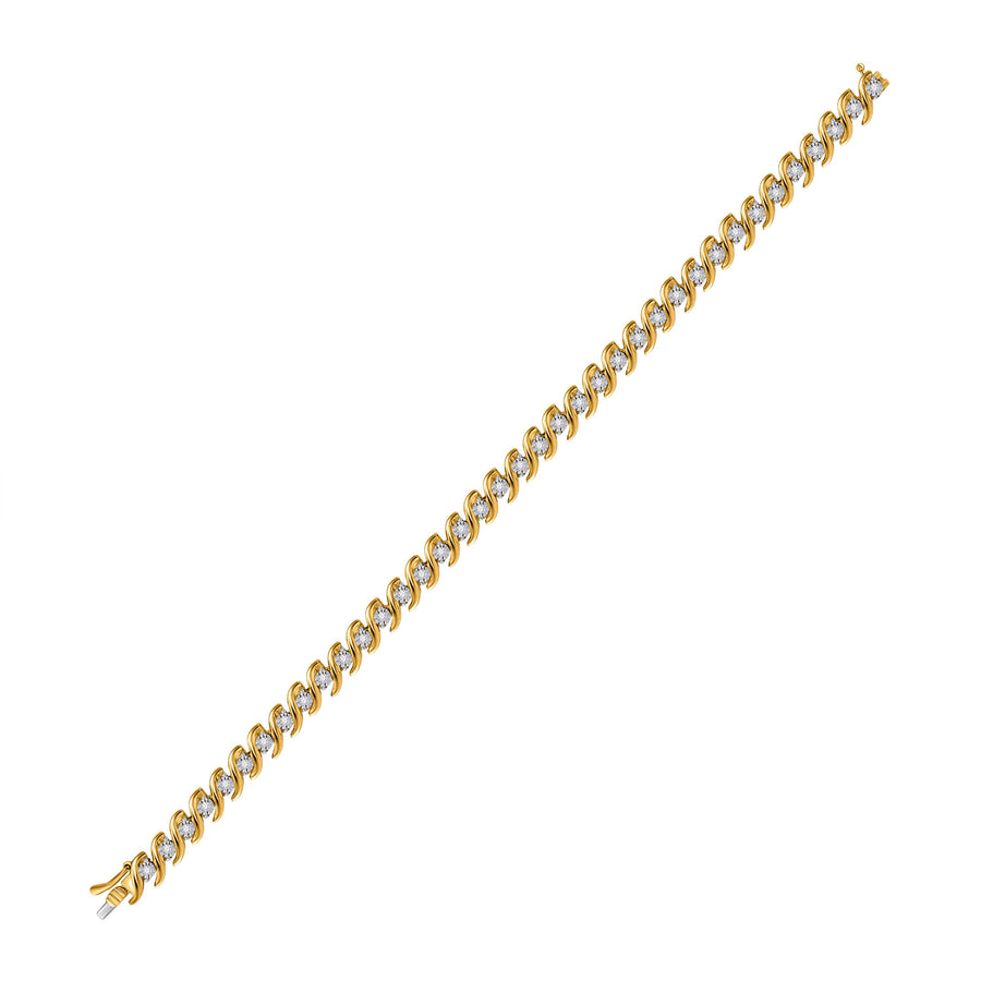 10kt Yellow Gold Womens Round Diamond S-Link Tennis Bracelet 1/2 Cttw