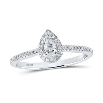 10kt White Gold Pear Diamond Halo Bridal Wedding Engagement Ring 1/3 Cttw