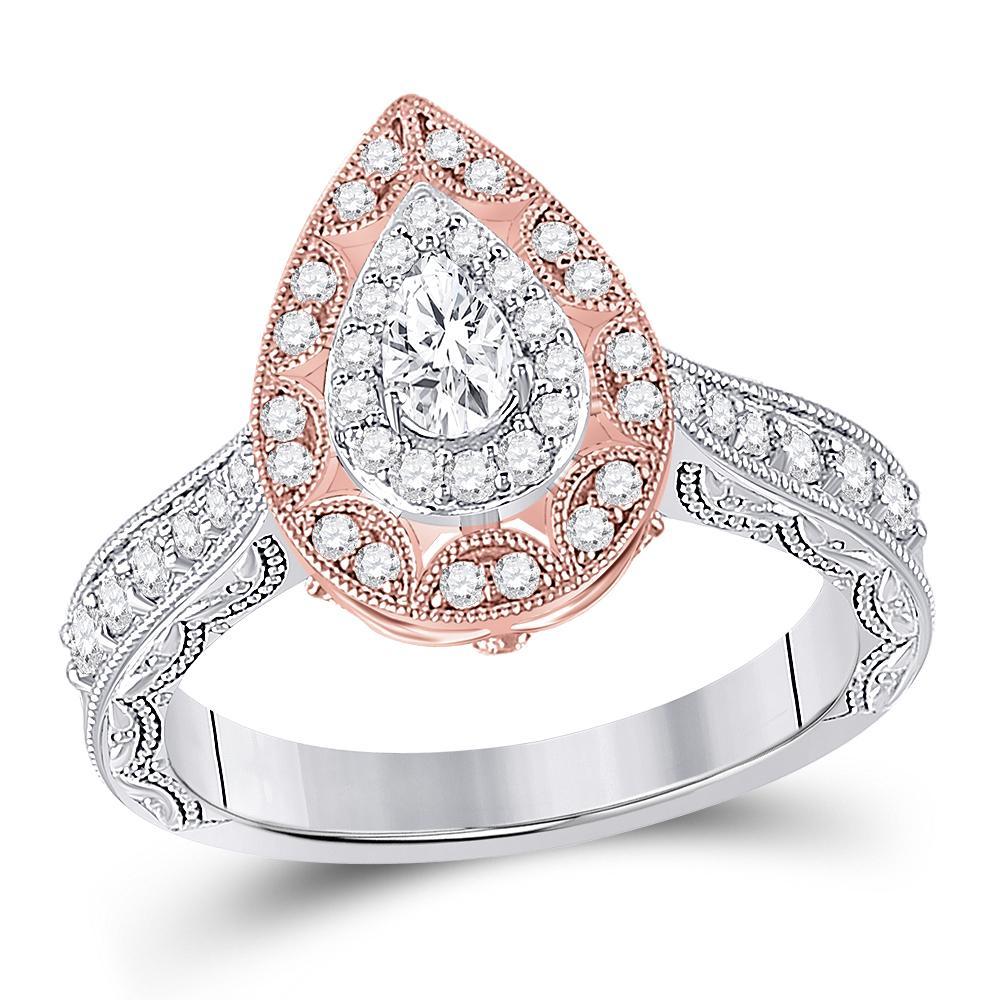 14kt Two-tone Gold Pear Diamond Halo Bridal Wedding Engagement Ring 3/4 Cttw