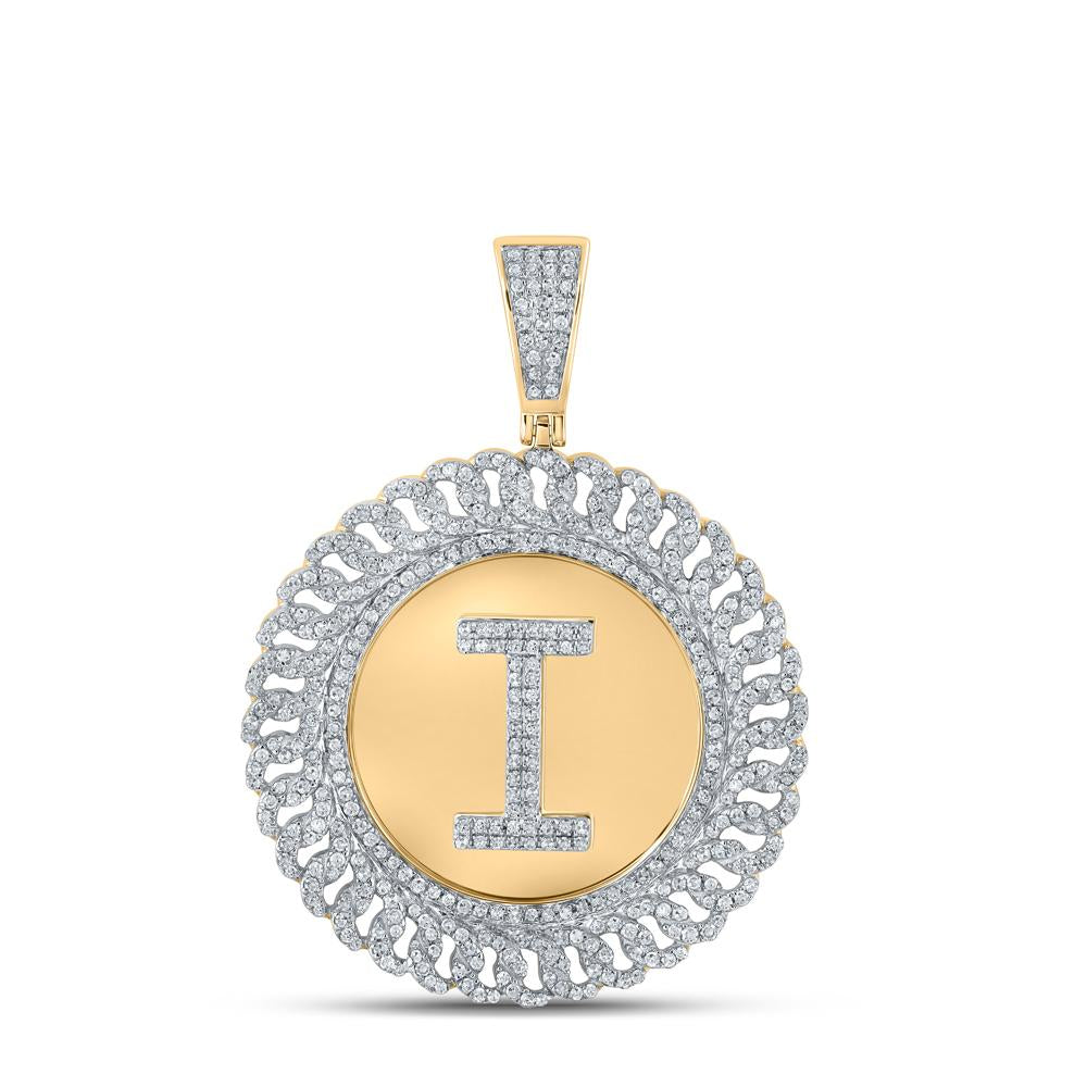 10kt Yellow Gold Mens Round Diamond I Letter Charm Pendant 1-1/5 Cttw