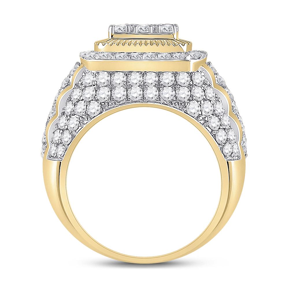 14kt Yellow Gold Mens Round Diamond Ribbed Square Cluster Ring 5 Cttw