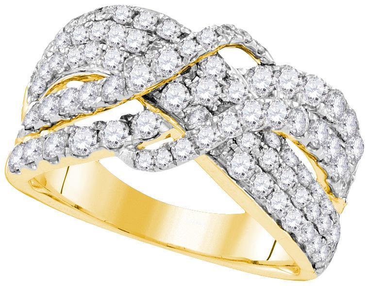 14kt Yellow Gold Womens Round Diamond Crossover Cocktail Ring 2 Cttw