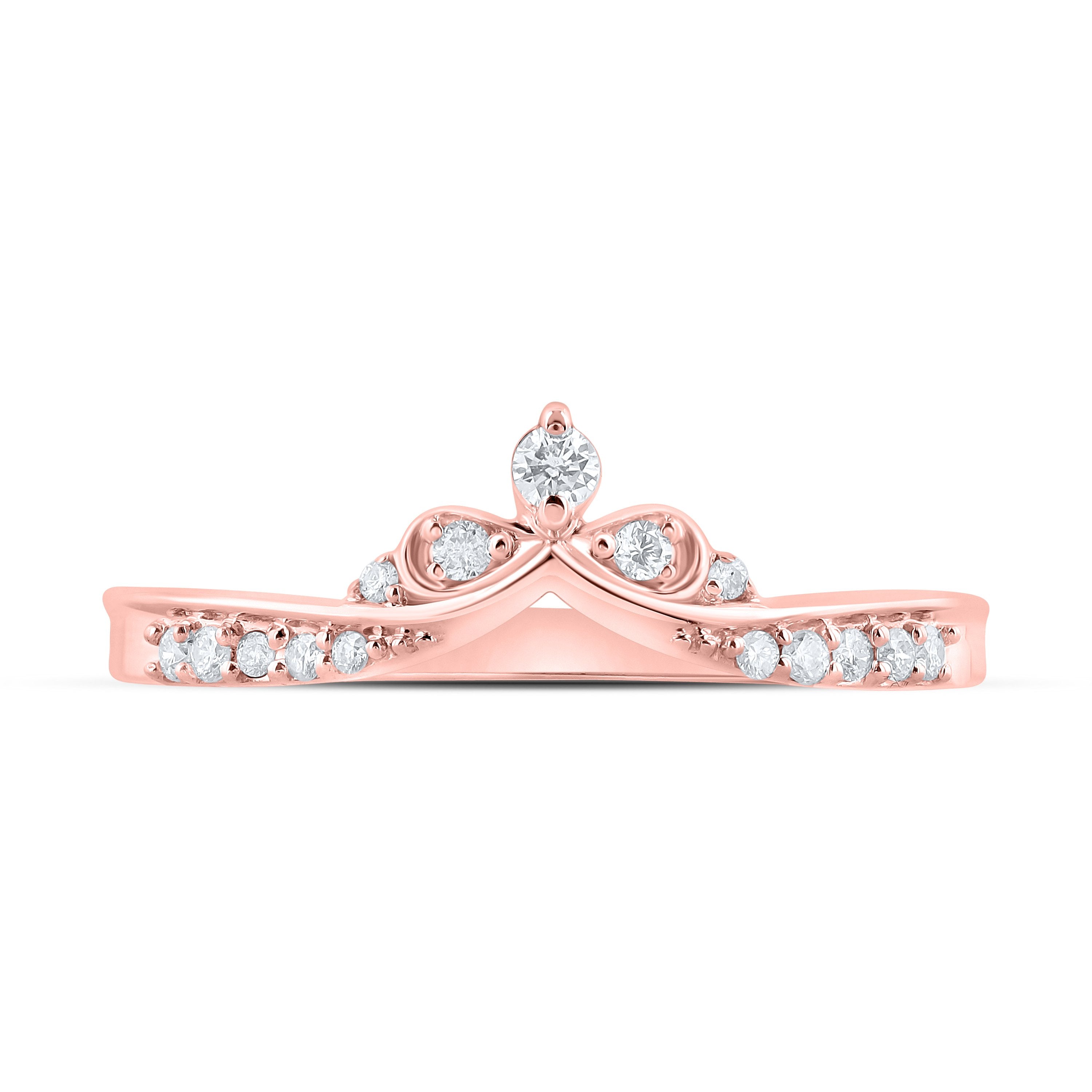 10kt Rose Gold Womens Round Diamond Chevron Band Ring 1/8 Cttw