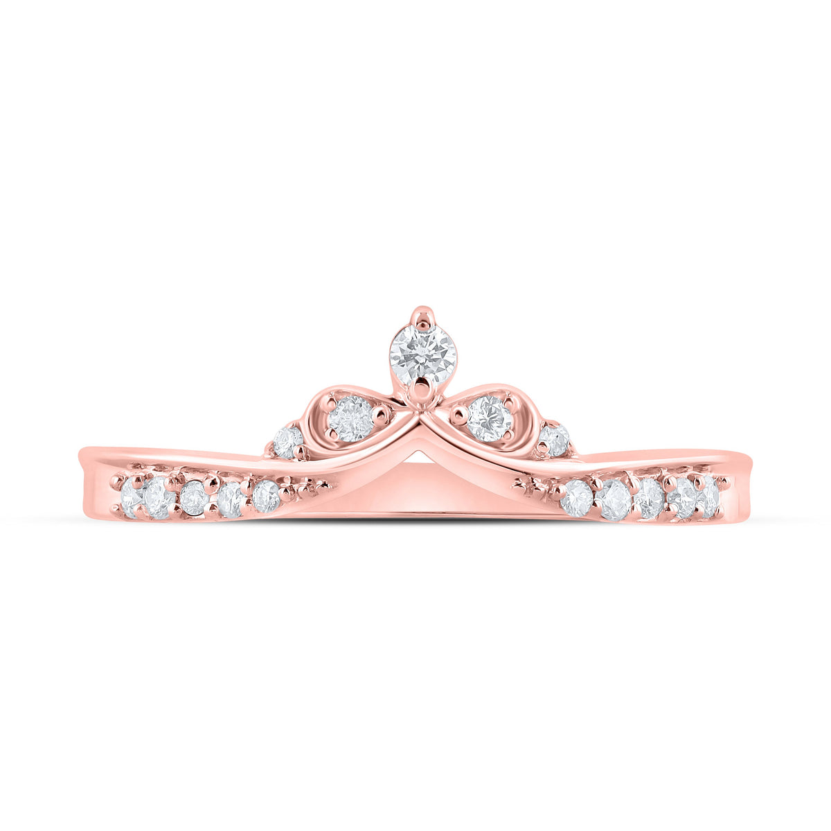 10kt Rose Gold Womens Round Diamond Chevron Band Ring 1/8 Cttw