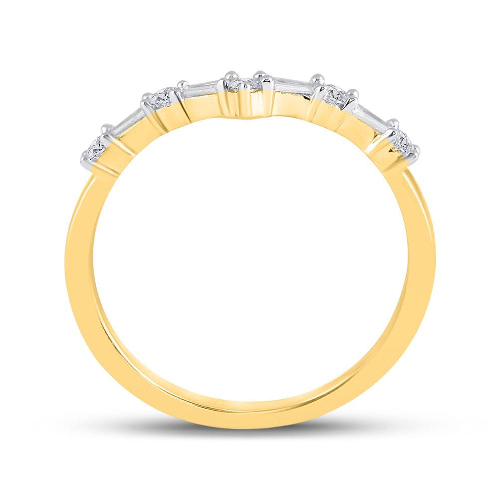 14kt Yellow Gold Womens Baguette Diamond Chevron Band Ring 1/5 Cttw