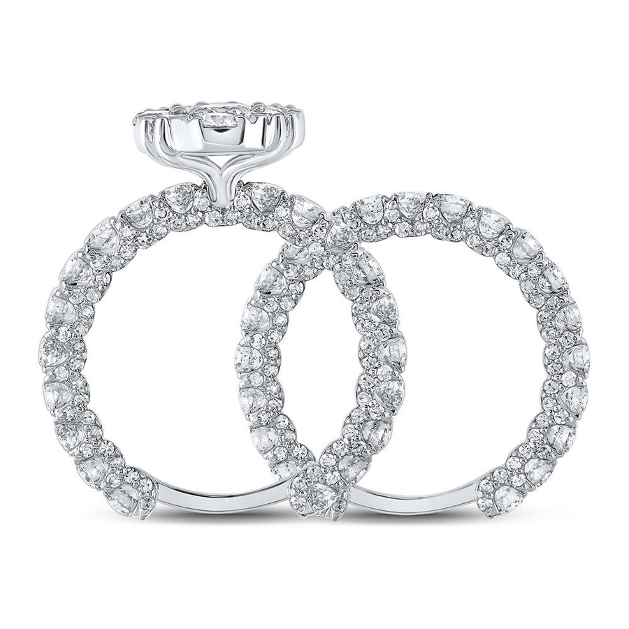 10kt White Gold Round Diamond Halo Bridal Wedding Ring Band Set 5-7/8 Cttw
