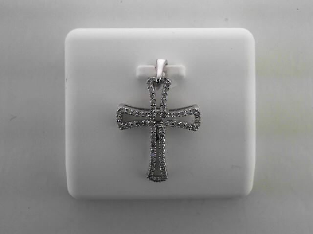 10kt White Gold Womens Round Diamond Cross Pendant 1/4 Cttw