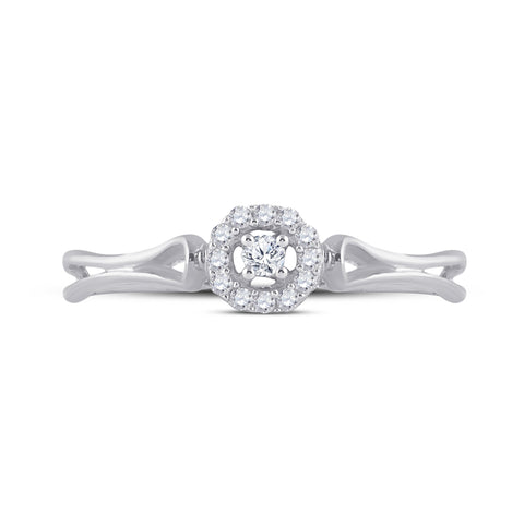 10kt White Gold Womens Round Diamond Solitaire Promise Ring 1/10 Cttw