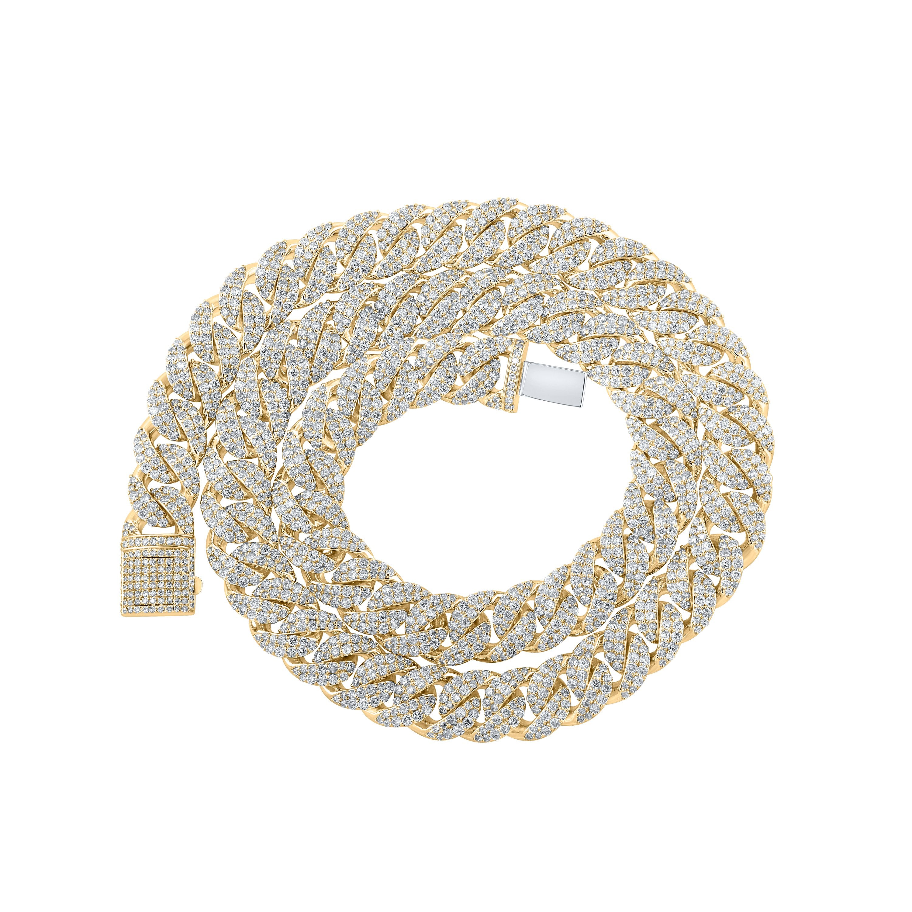 10kt Yellow Gold Mens Round Diamond 22-inch Cuban Link Chain Necklace 34 Cttw