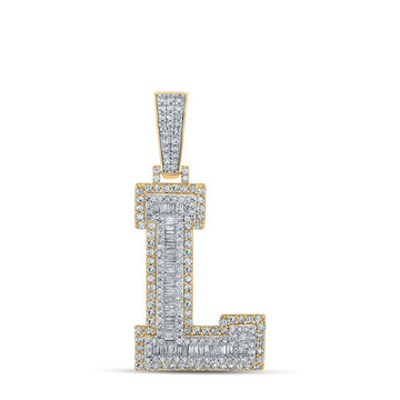 10kt Two-tone Gold Mens Baguette Diamond L Initial Letter Charm Pendant 1-1/2 Cttw