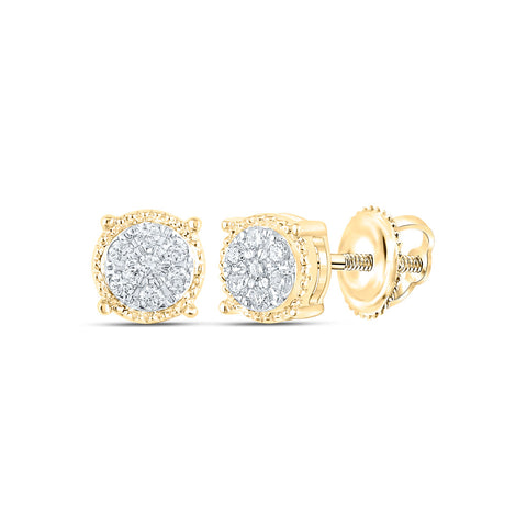 10kt Yellow Gold Womens Round Diamond Flower Cluster Earrings 1/6 Cttw