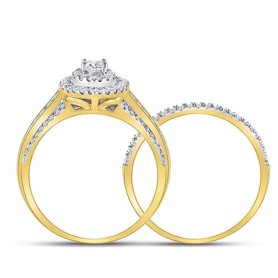 14kt Yellow Gold Round Diamond Bridal Wedding Ring Band Set 1 Cttw