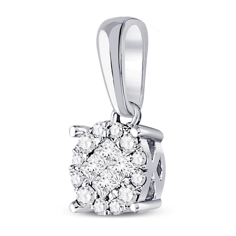 14kt White Gold Womens Princess Diamond Cluster Pendant 1/6 Cttw