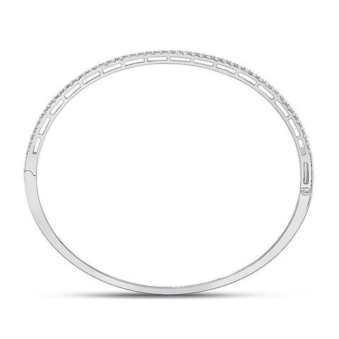 14kt White Gold Womens Round Diamond Stackable Bangle Bracelet 1 Cttw