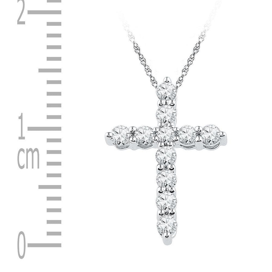 10kt White Gold Womens Round Diamond Cross Pendant 1/3 Cttw