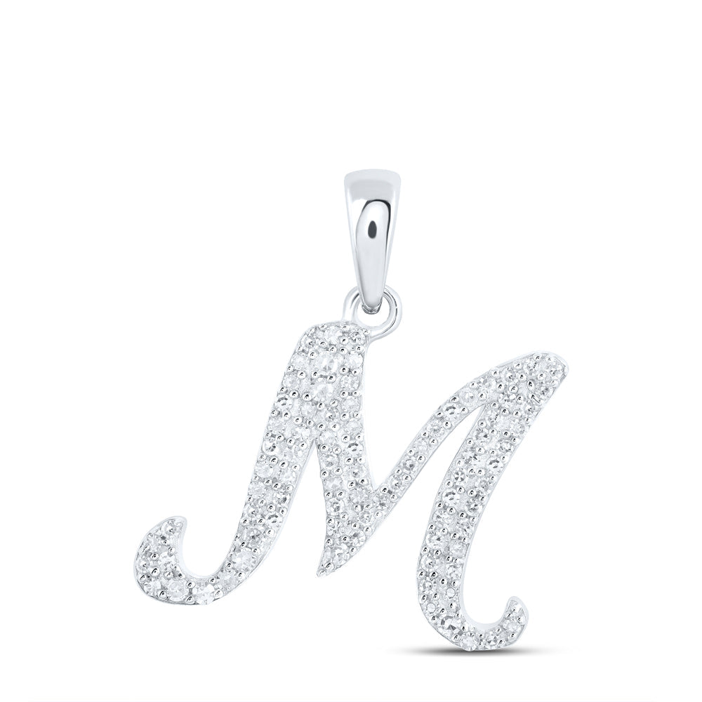 10kt White Gold Womens Round Diamond M Initial Letter Pendant 1/5 Cttw