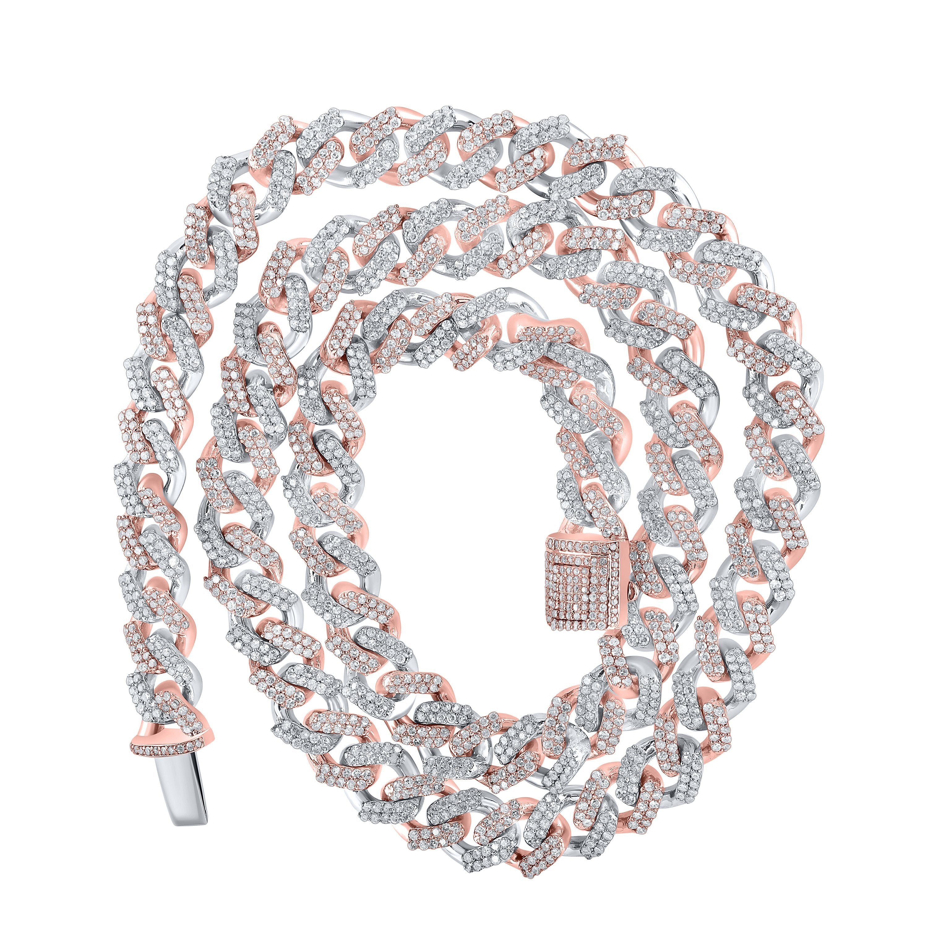 10kt Two-tone Gold Mens Round Diamond Cuban Link Chain Necklace 8 Cttw