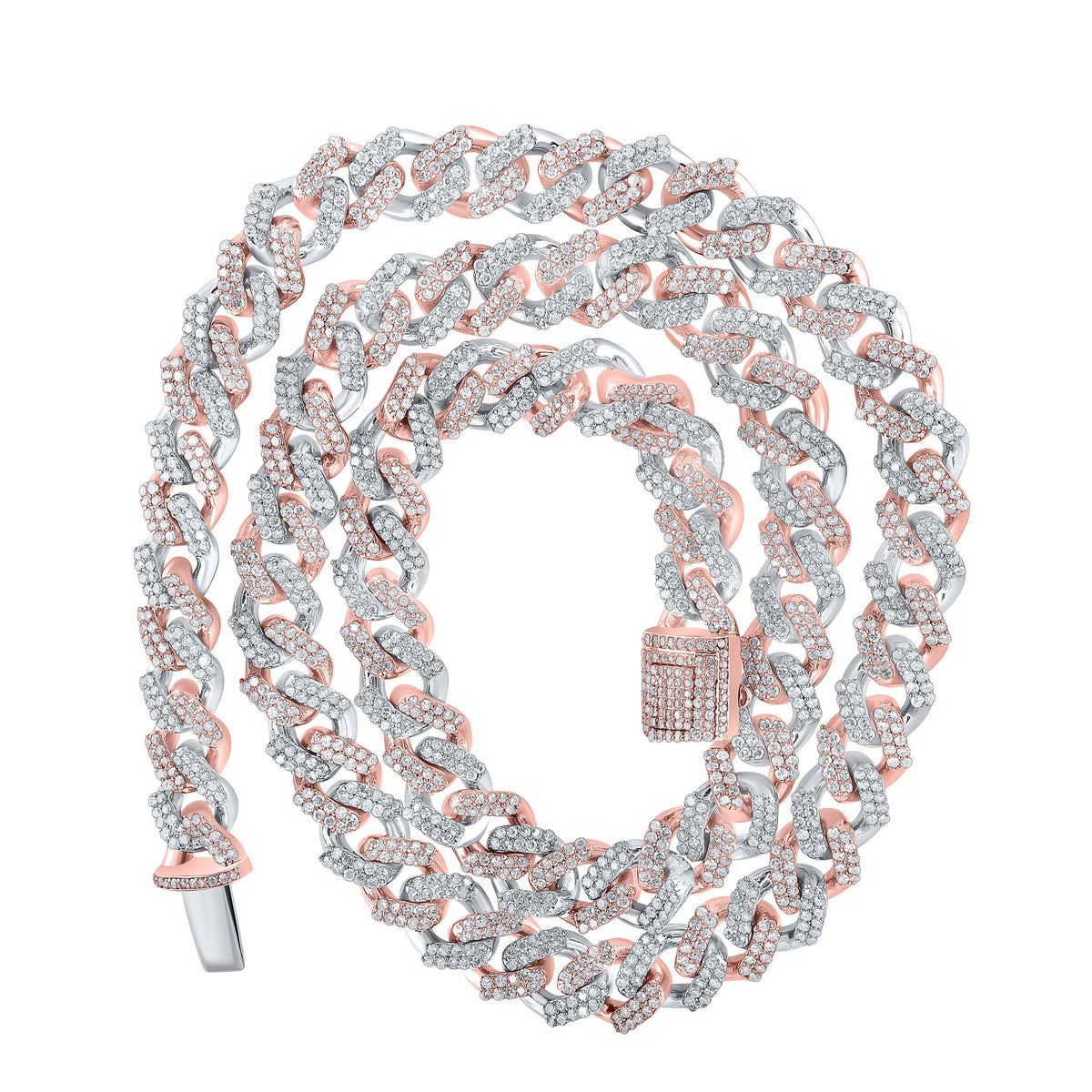 10kt Two-tone Gold Mens Round Diamond Cuban Link Chain Necklace 8 Cttw