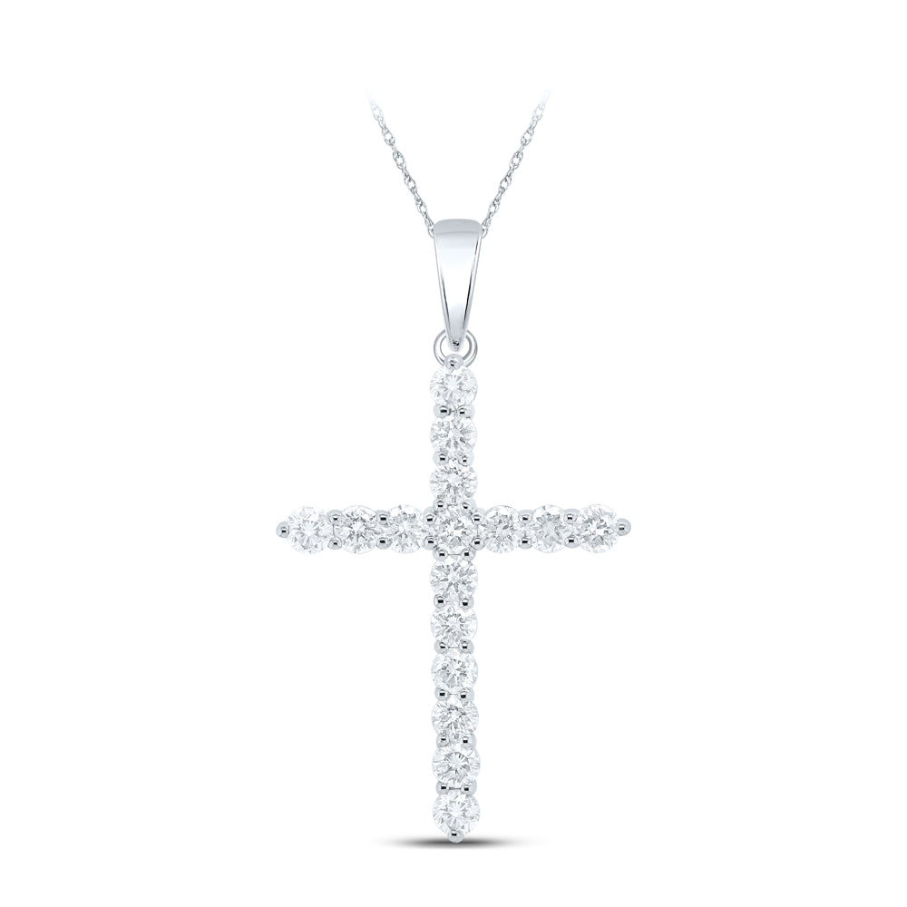10kt White Gold Womens Round Diamond Cross Pendant 2 Cttw
