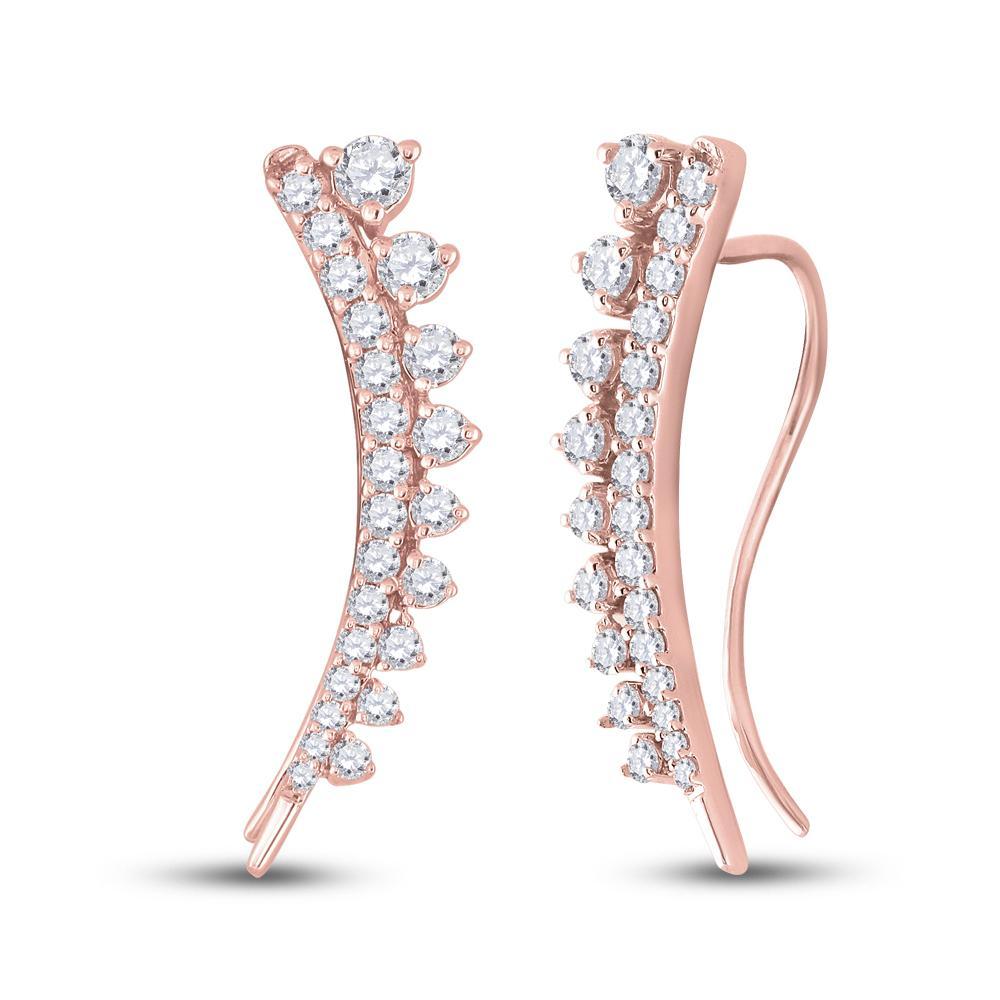 10kt Yellow Gold Womens Round Diamond Climber Earrings 1 Cttw