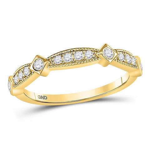 10kt Yellow Gold Womens Round Diamond Milgrain Pinched Band Ring 1/4 Cttw
