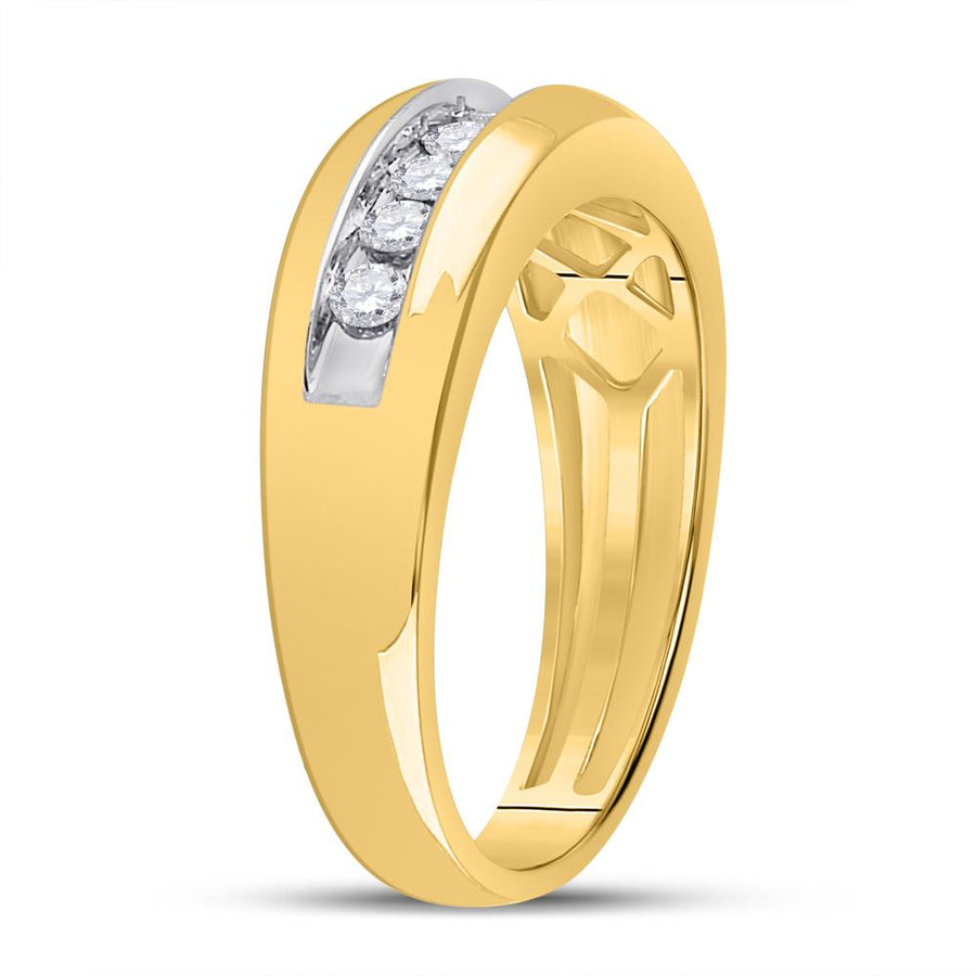 10kt Yellow Gold Mens Round Diamond Wedding Single Row Band Ring 1/2 Cttw