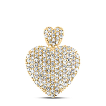 10kt Yellow Gold Womens Round Diamond Heart Pendant 3/4 Cttw