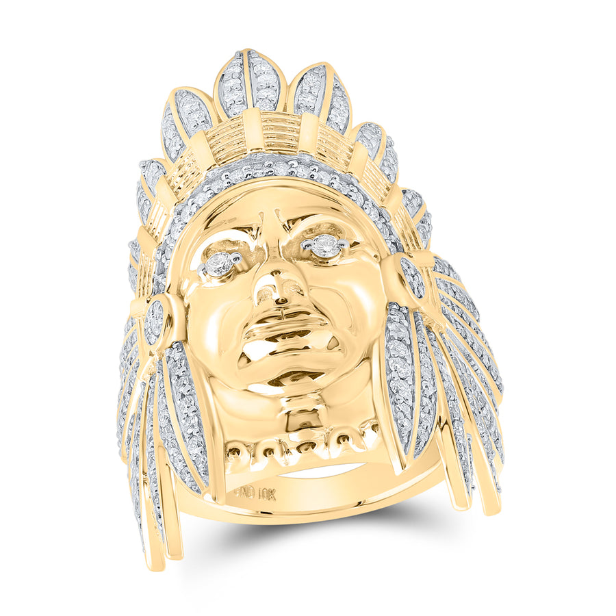 10kt Yellow Gold Mens Round Diamond Native American Chief Ring 2-3/4 Cttw