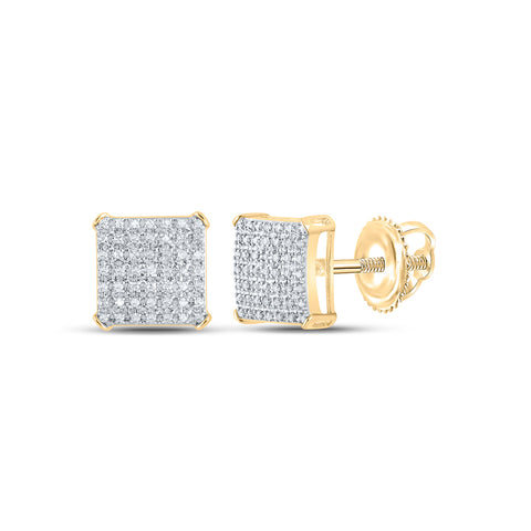 10kt Yellow Gold Round Diamond Square Earrings 1/3 Cttw