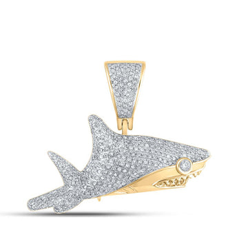 10kt Yellow Gold Mens Round Diamond Shark Charm Pendant 1 Cttw