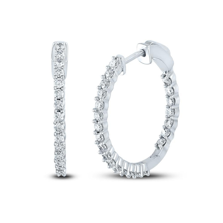 10kt White Gold Womens Round Diamond Single Row Hoop Earrings 1-1/2 Cttw