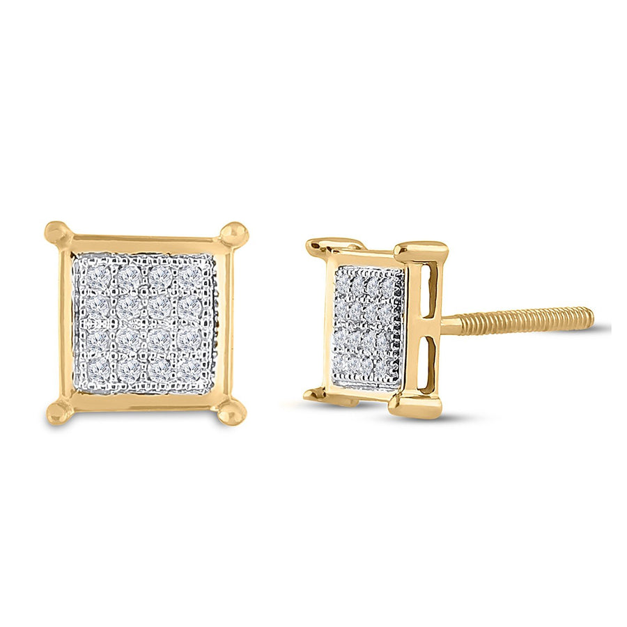 10kt Yellow Gold Womens Round Diamond Square Earrings 1/10 Cttw