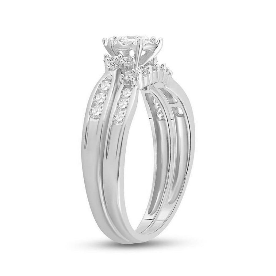 14kt White Gold Marquise Diamond Bridal Wedding Ring Band Set 1/2 Cttw