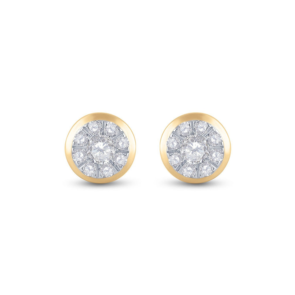 14kt Yellow Gold Womens Round Diamond Cluster Earrings 1/2 Cttw