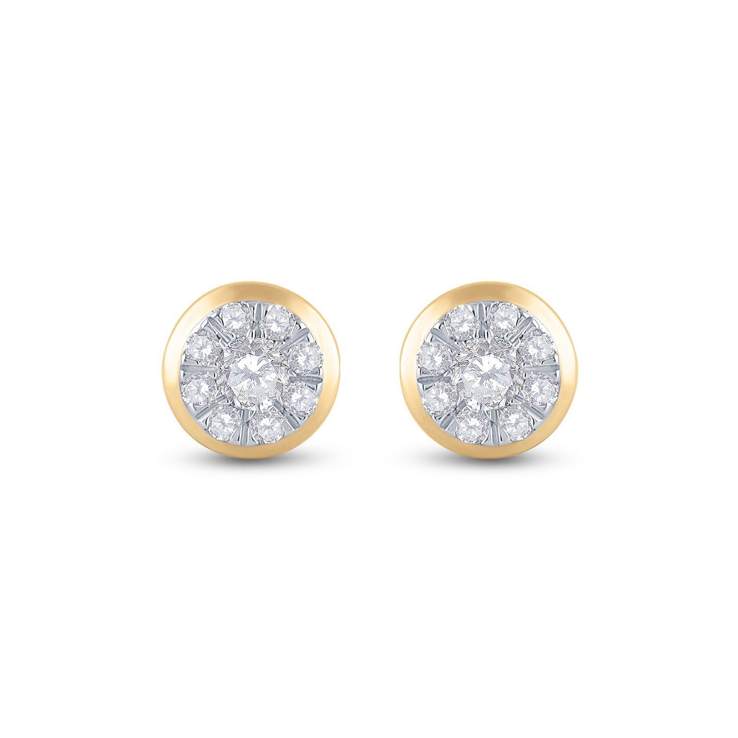 14kt Yellow Gold Womens Round Diamond Cluster Earrings 1/2 Cttw