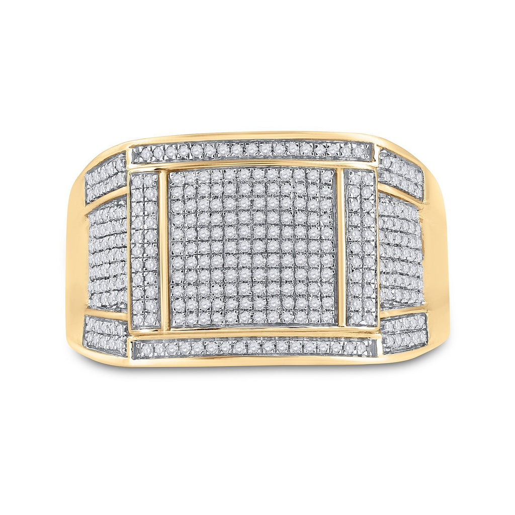 10kt Yellow Gold Mens Round Diamond Square Cluster Ring 5/8 Cttw