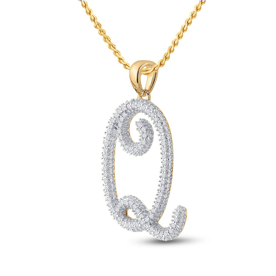 10kt Yellow Gold Womens Round Diamond Initial Q Letter Pendant 1/4 Cttw