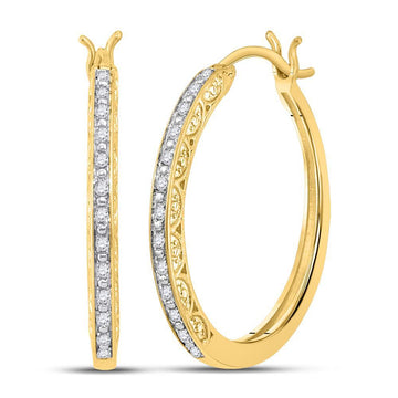 10kt Yellow Gold Womens Round Diamond Hoop Earrings 1/6 Cttw