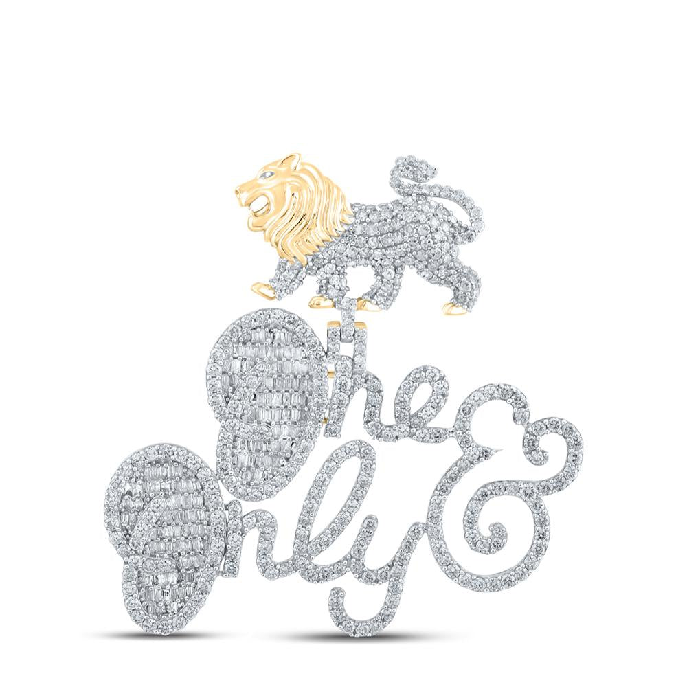 10kt Yellow Gold Mens Baguette Diamond Lion One And Only Phrase Charm Pendant 4 Cttw