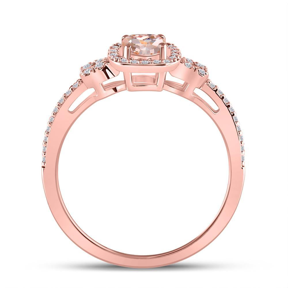 10kt Rose Gold Womens Cushion Morganite Diamond Halo Ring 5/8 Cttw