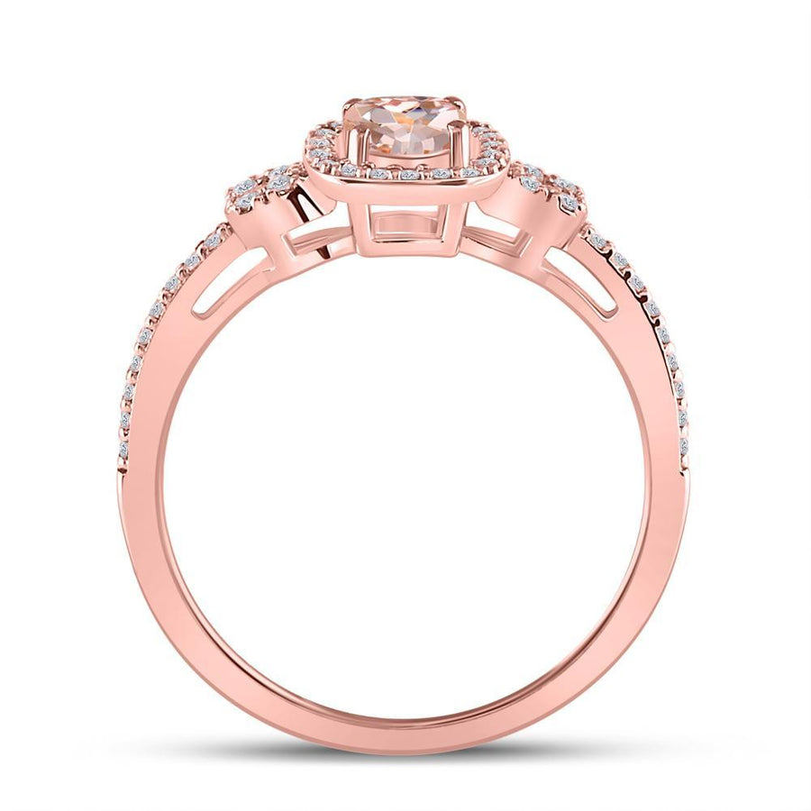 10kt Rose Gold Womens Cushion Morganite Diamond Halo Ring 5/8 Cttw