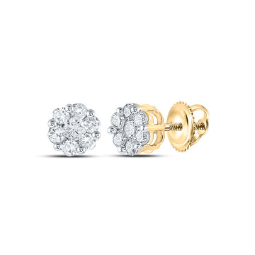 10kt Yellow Gold Womens Round Diamond Flower Cluster Earrings 1/2 Cttw