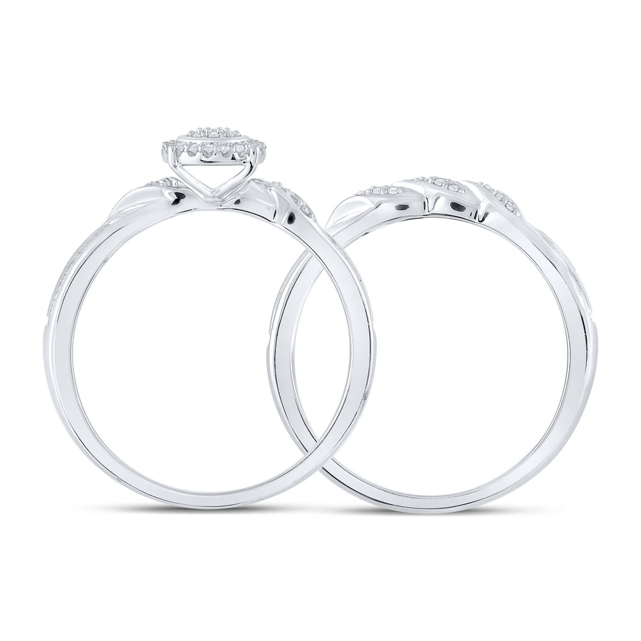 10kt White Gold Round Diamond Halo Bridal Wedding Ring Band Set 1/6 Cttw