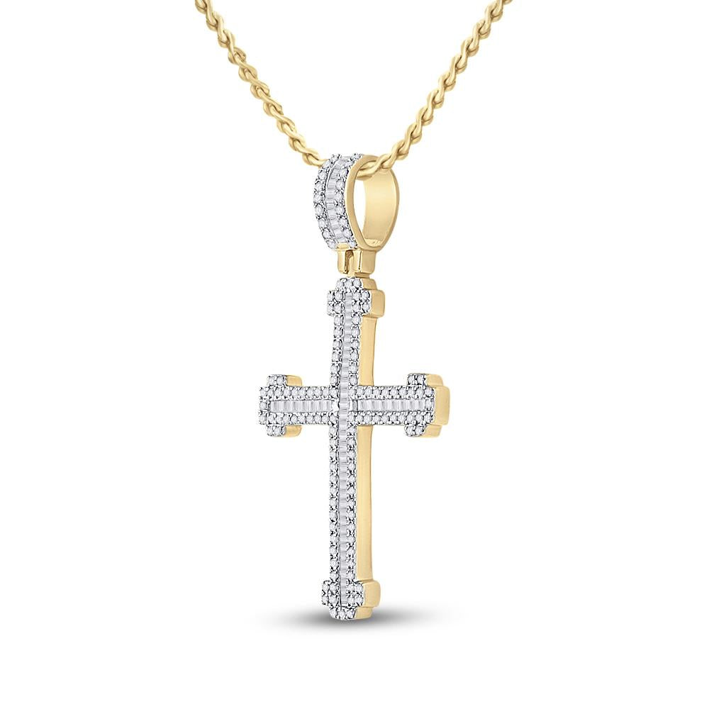 14kt Yellow Gold Mens Round Diamond Cross Charm Pendant 7/8 Cttw