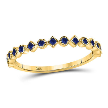 10kt Yellow Gold Womens Round Blue Sapphire Stackable Band Ring 1/5 Cttw